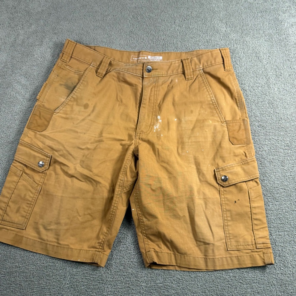 Carhartt Mens Relaxed Fit Cargo Work Shorts Brown Cotton Ripstop Size 36 - Picture 2 of 4